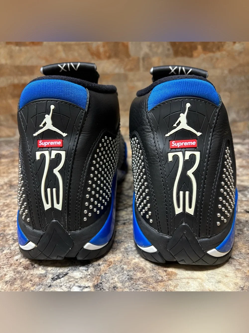 Air Jordan 14 Retro x Supreme Black/Varsity Royal/Chrome 2019 BV7630-004 Size 8